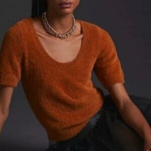 Anthropologie Maeve Scoop Neck Eyelash Sweater Tee in Cedar size xs